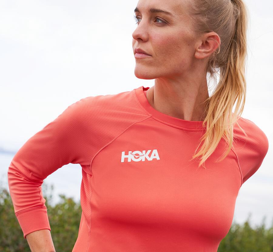 Top Hoka One One Mujer Naranjas - Performance 3/4 Sleeve - BQTV08537